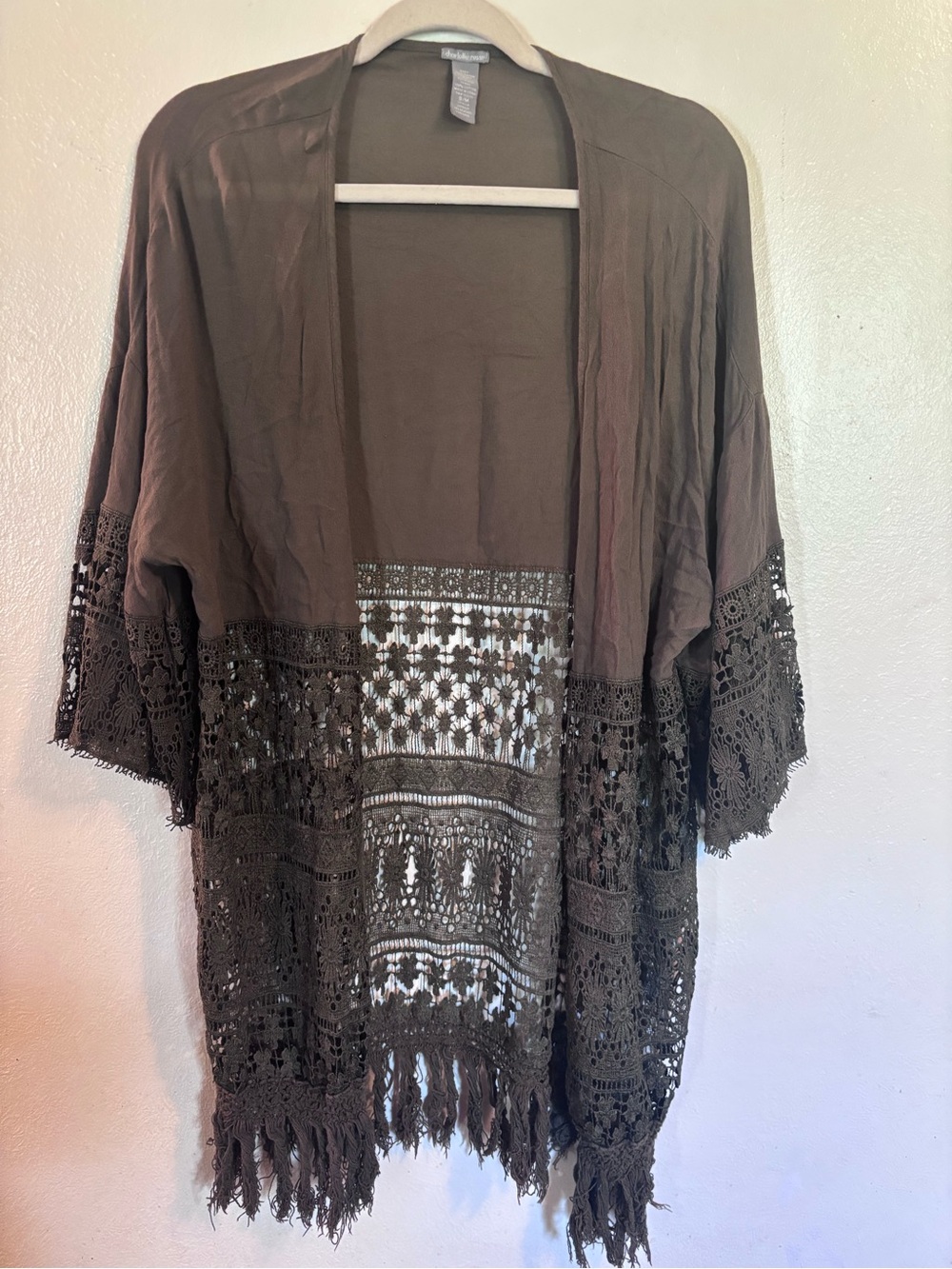 Charlotte Russe Green Brown Fringe Kimono Cover-Up